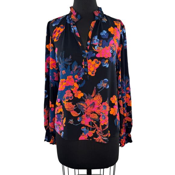 Anthropologie MAEVE Colette Peasant Blouse Floral Ruffle Split Neck XS X-Small - Picture 1 of 7